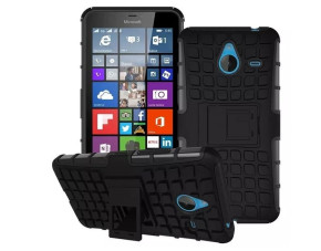Силиконов гръб ТПУ Hybrid с твърда част и стойка за Microsoft Lumia 640 XL черен